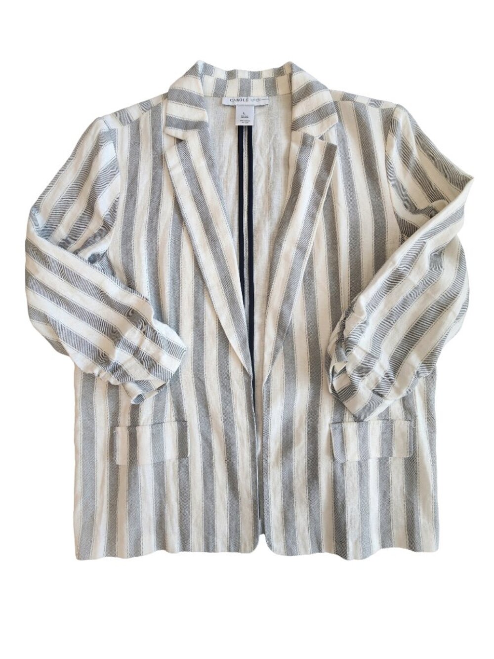 Carole Wren Linen Blend Pinstripe Blazer | Large
